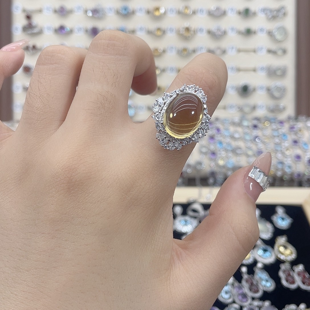 小***廖戒指黄晶银S925镶嵌