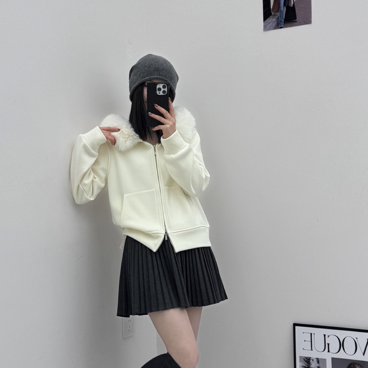 【韩衣舍】秋冬款韩版宽松加绒加厚可拆卸毛领长袖连帽卫衣外套