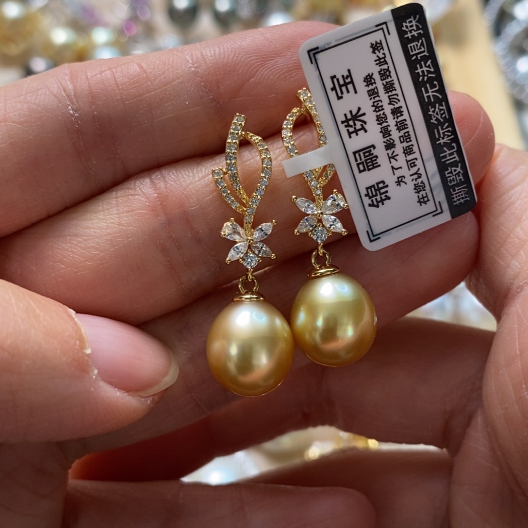 海水珍珠耳饰银S925镶嵌