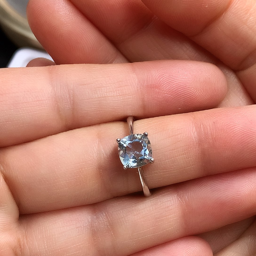 戒指银S925镶嵌海蓝宝石