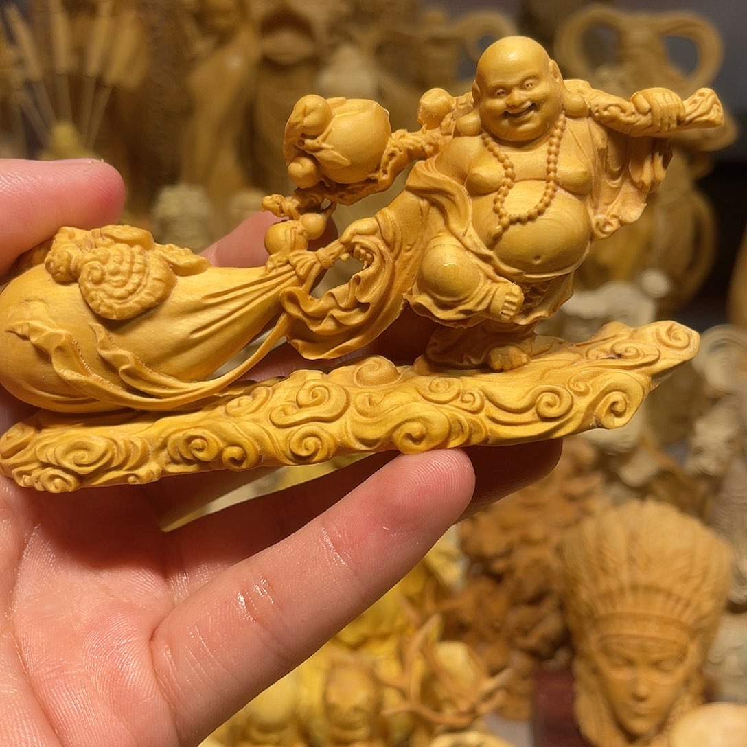 黄杨木黄杨木拉布袋弥勒佛