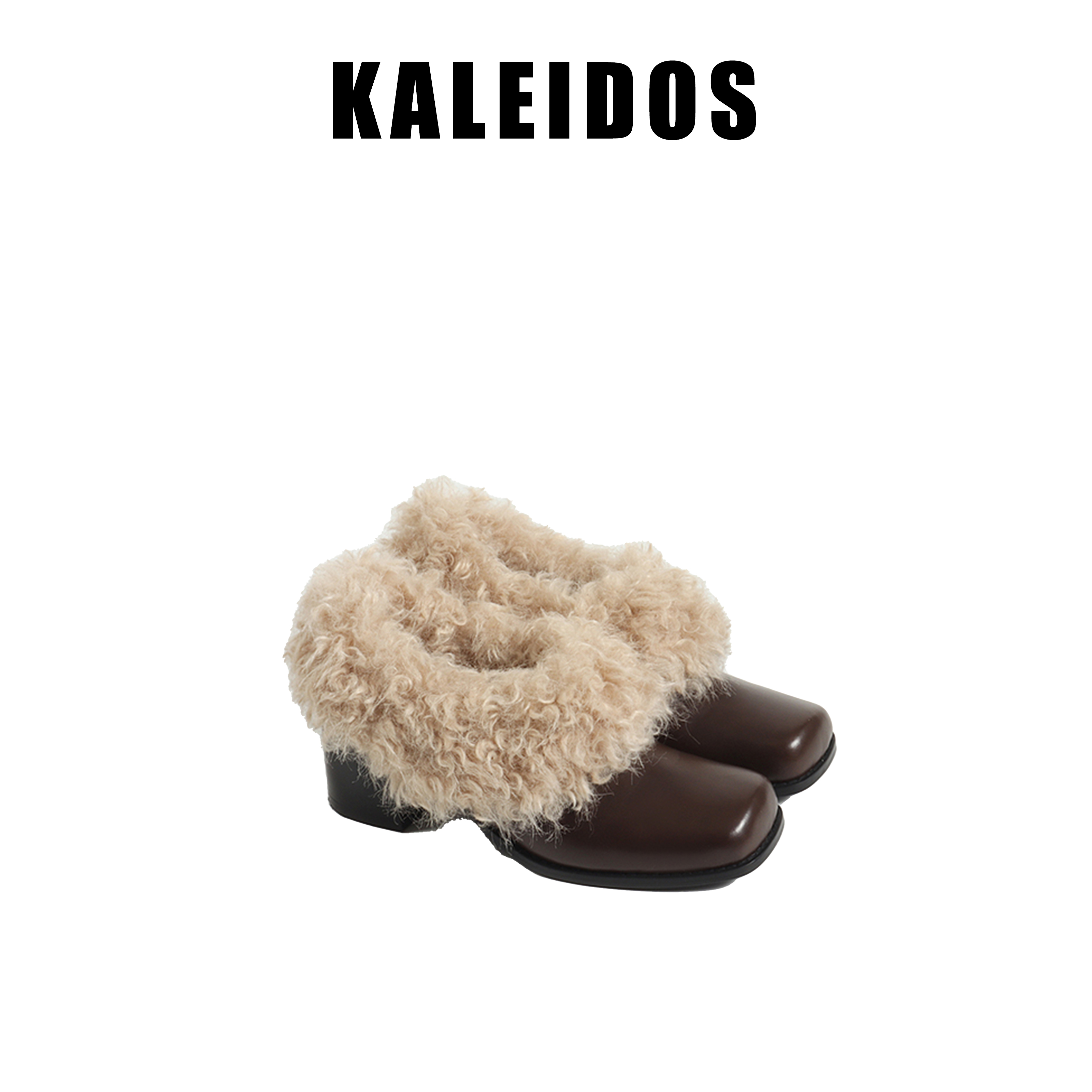 KALEIDOS  粗跟方头复古保暖毛绒一脚蹬轻奢秋冬单鞋5.5cm
