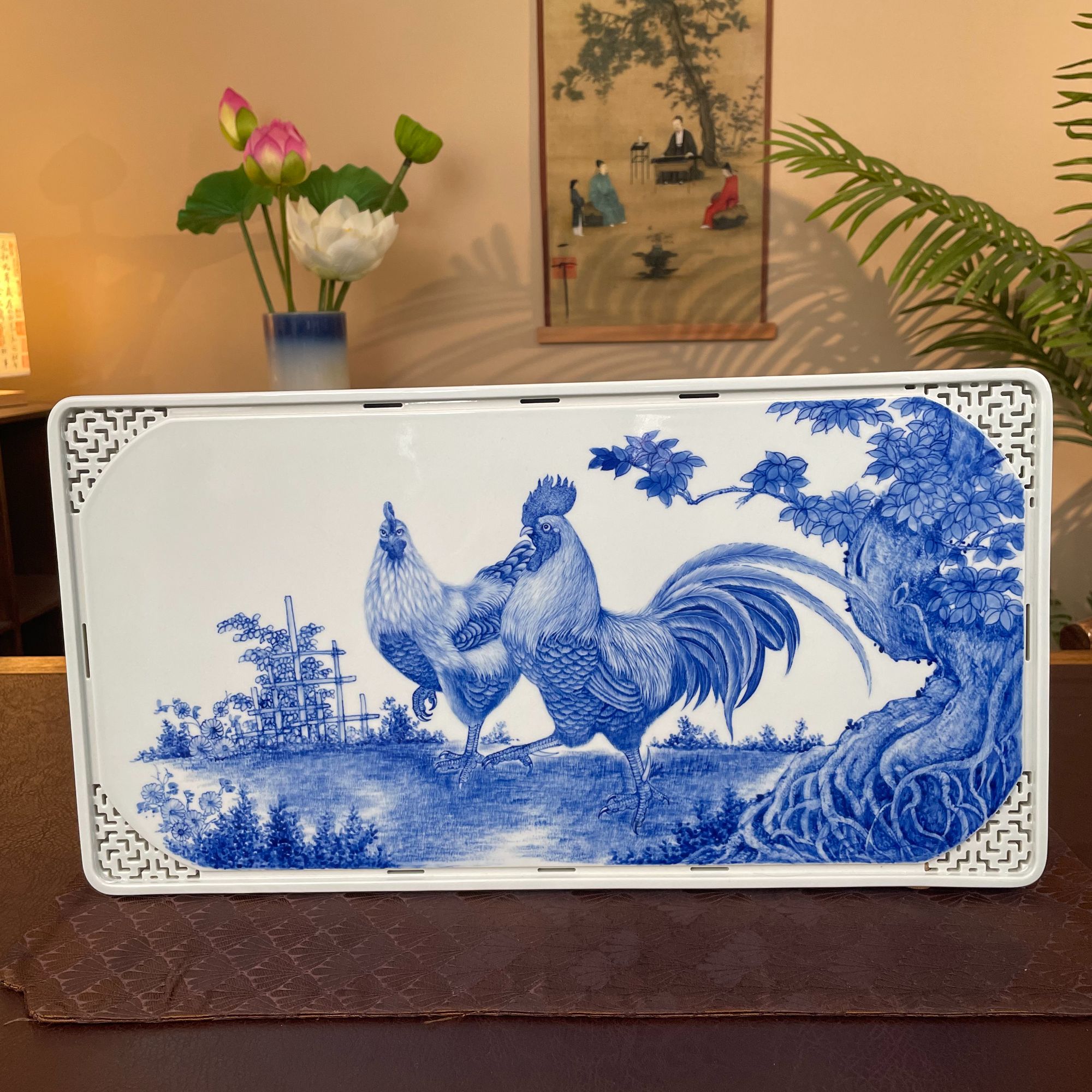 【彧兮竹】大吉大利生肖鸡干湿泡台大号 手工手绘 长50.5cm宽24cm