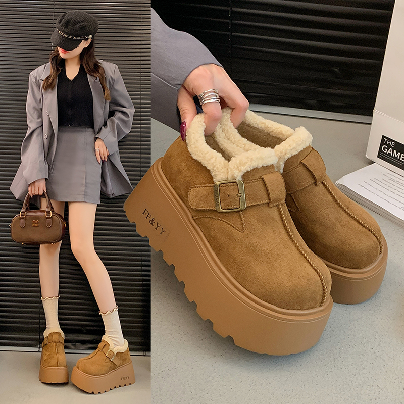松糕厚底增高勃肯鞋女鞋2025新款秋冬雪地靴加绒乐福鞋毛毛加绒鞋