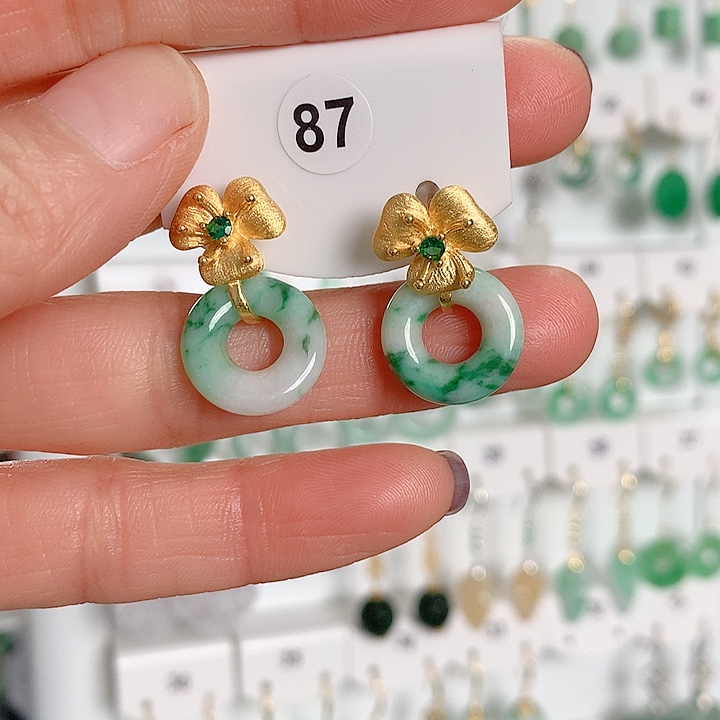 翡翠耳饰银S925镶嵌翡翠