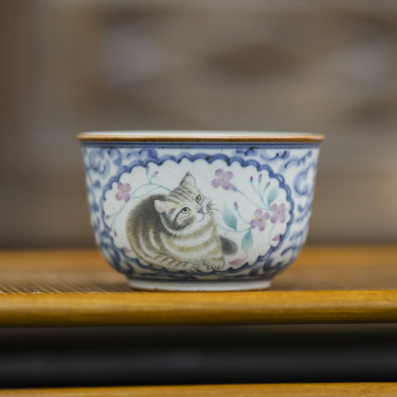 【小田甄陶】猫咪赏花-朴云堂-炉式杯-100ML（朴杯0295）