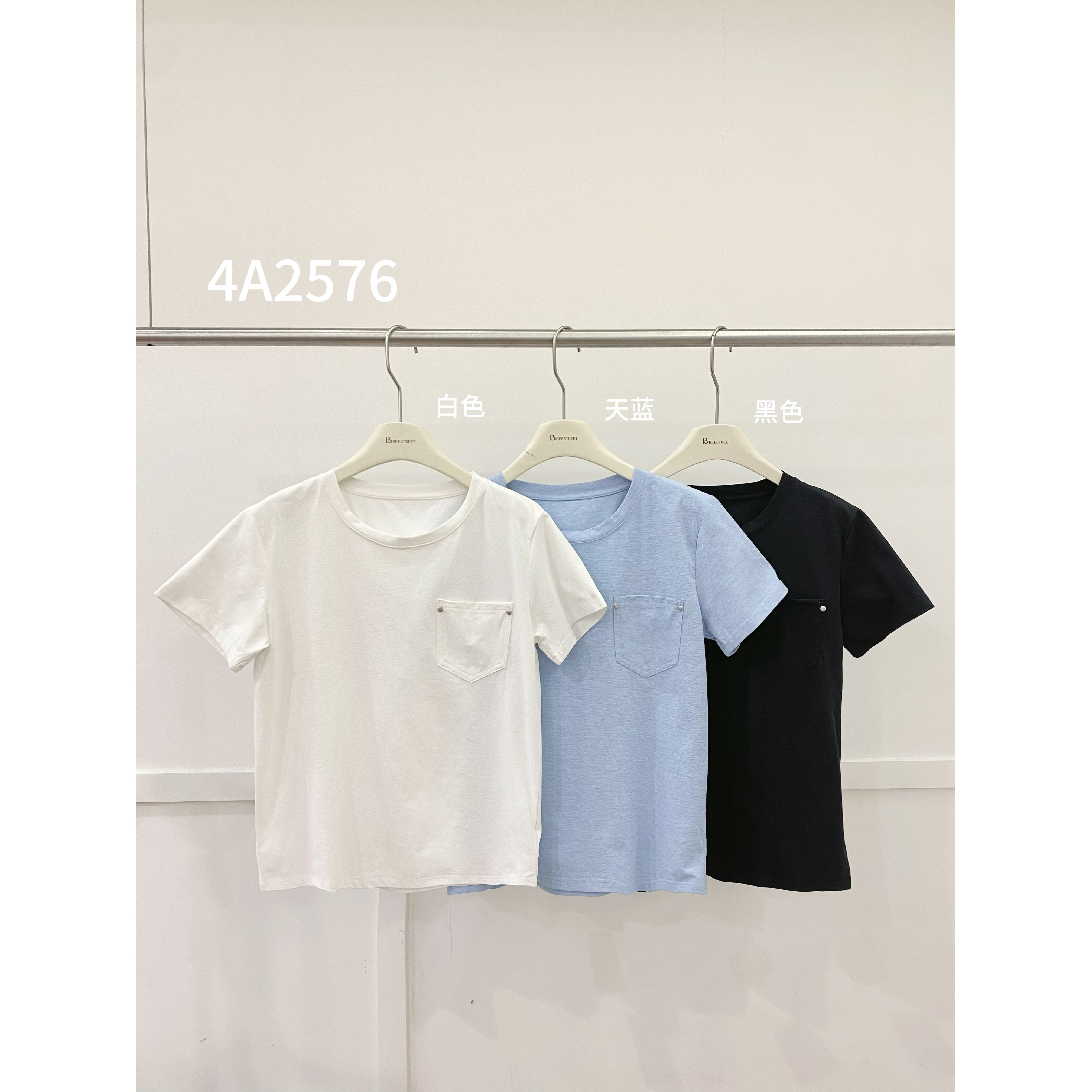 【福利】圆领口袋设计基础T恤百搭时尚（FJ）#4A2576