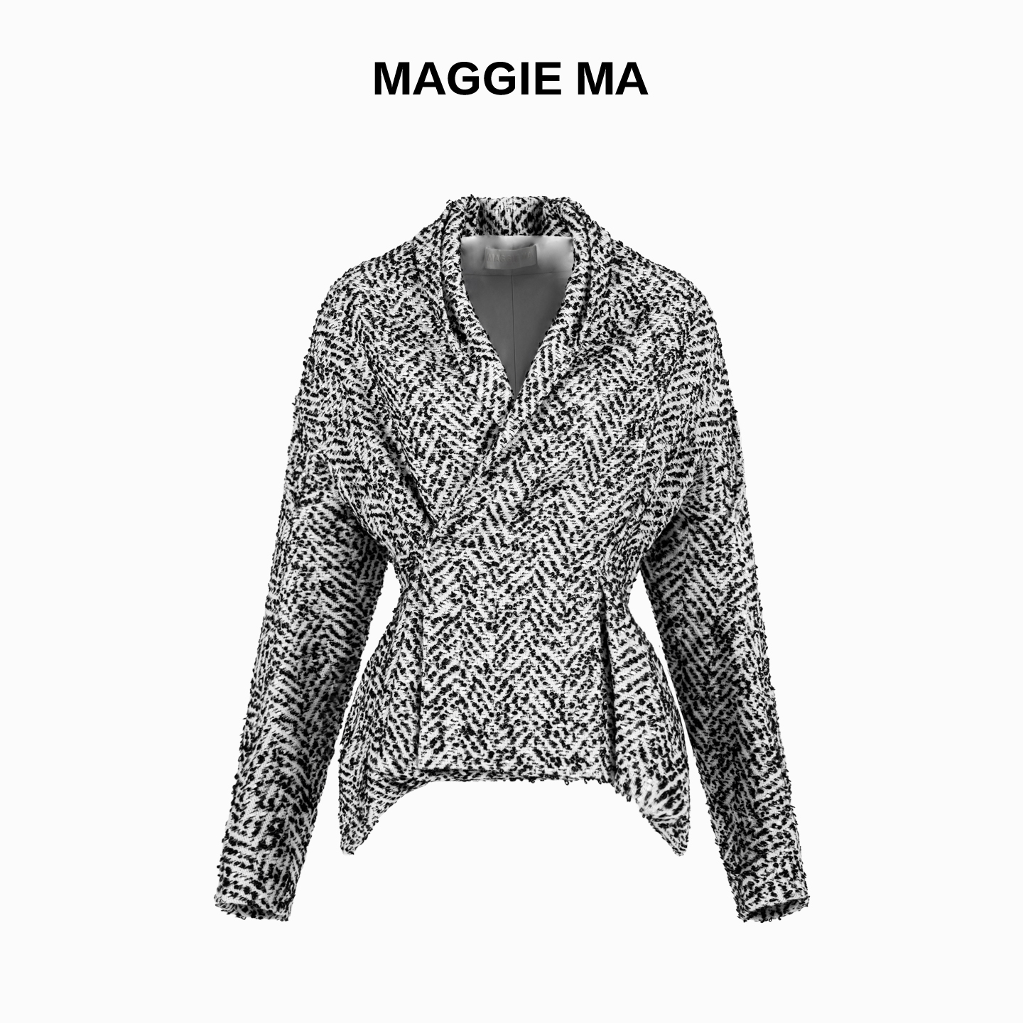 MAGGIE MA马婧设计师款经典复古黑白碎花纹理收腰外套442C