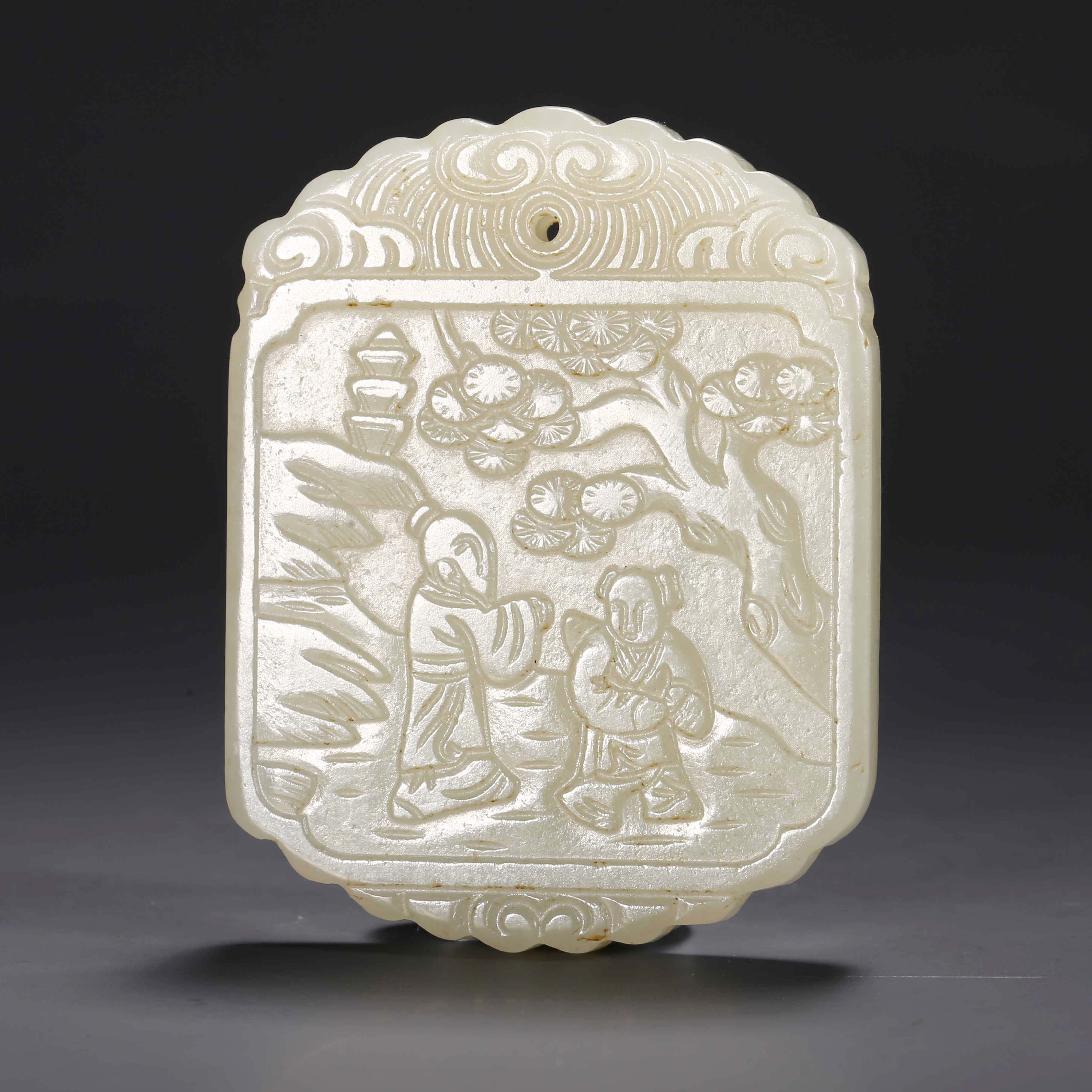 【济文阁】JXZW20123105清代 “子冈”款携琴访友白玉牌