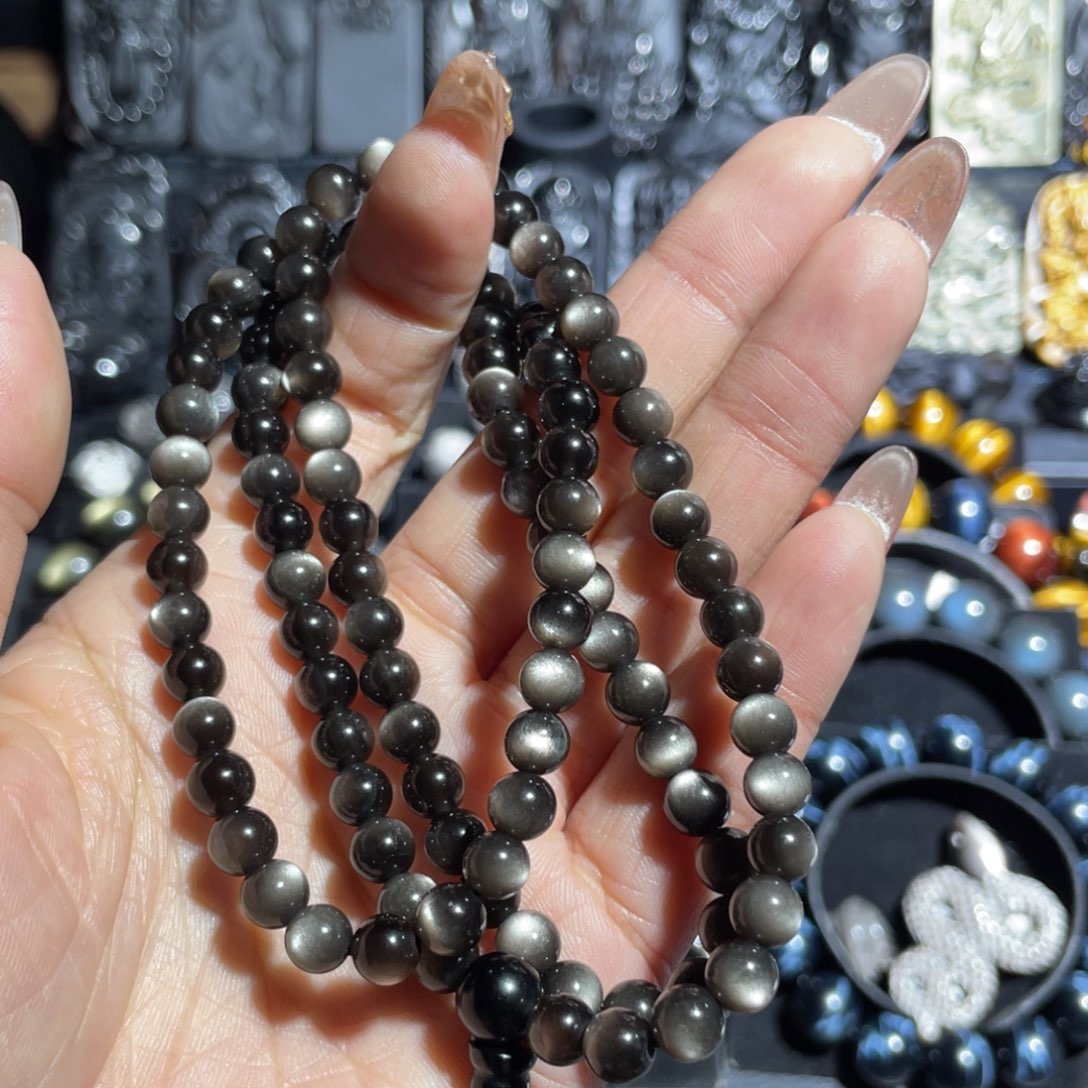 黑曜岩手串未镶嵌9**06m m108颗