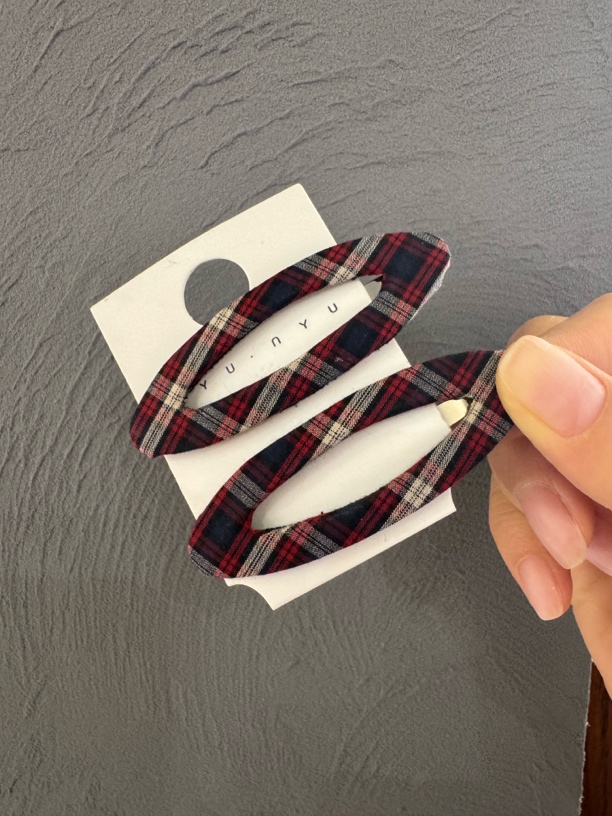 英伦复古风红格子拜拜夹夹力紧一对