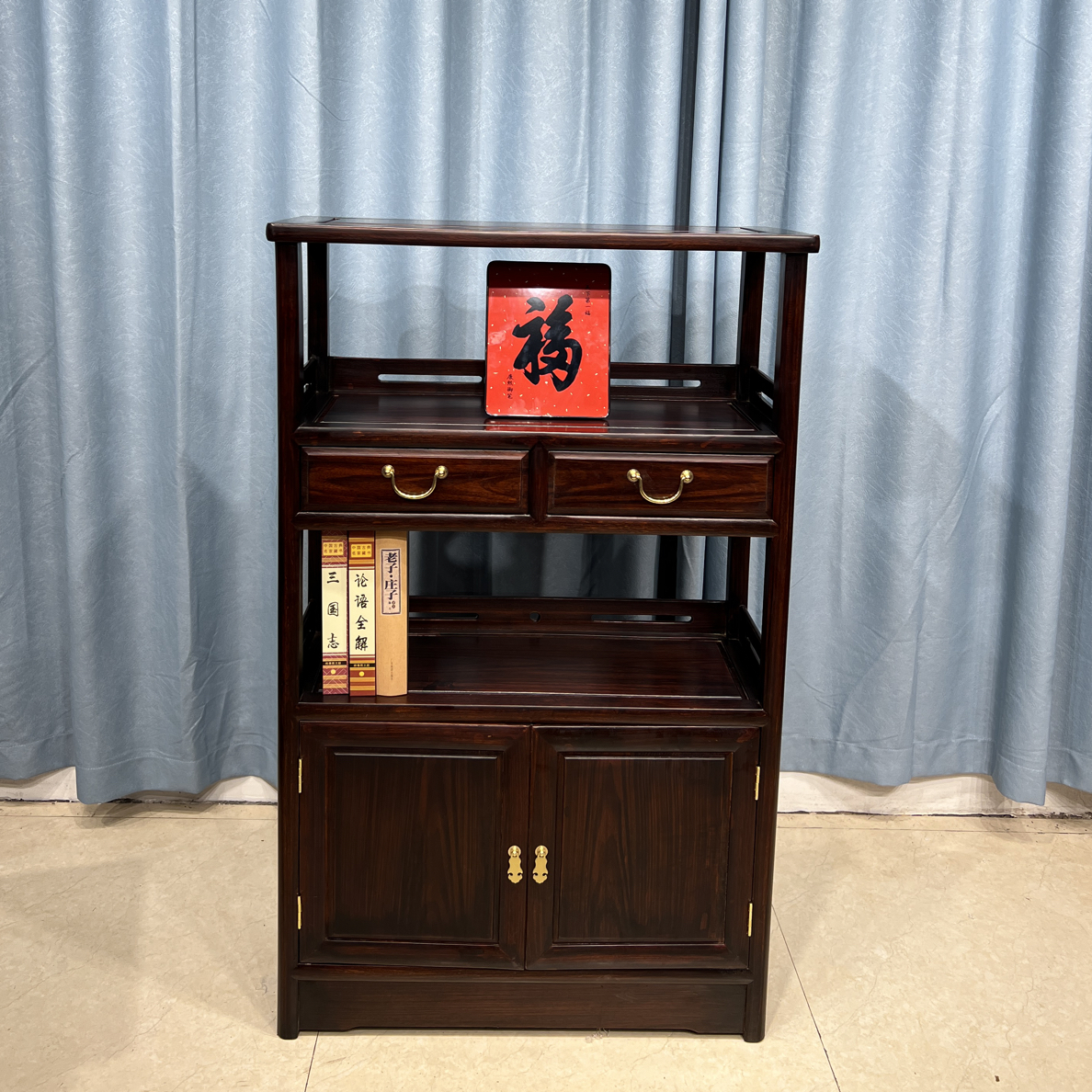 鸿远红木 黑酸枝木 茶水柜储物柜博古柜80-34-128高