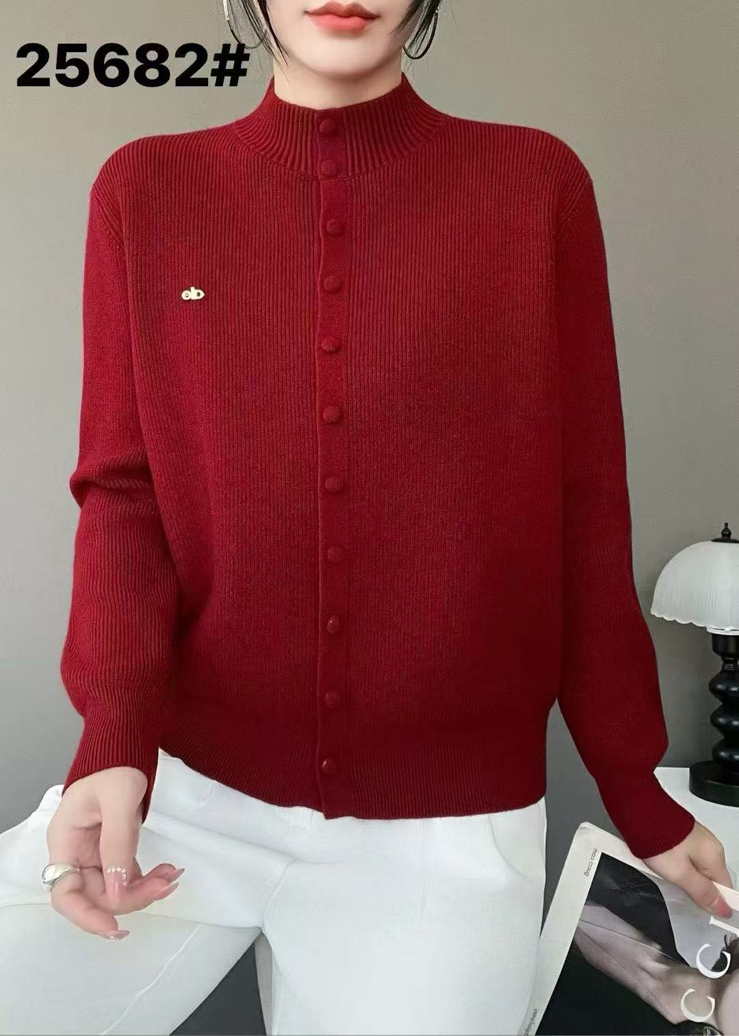 【自由秀】中领开衫加厚针织毛衣（衣长57厘米）25682