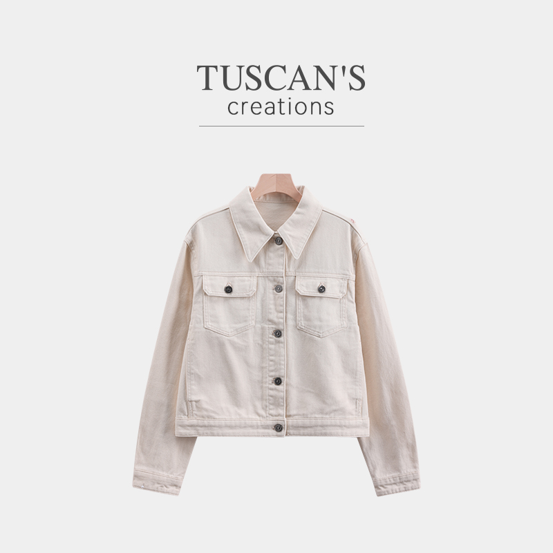 TUSCAN'S CREATIONS秋季薄款时尚印花短外套女休闲牛仔外套双鱼