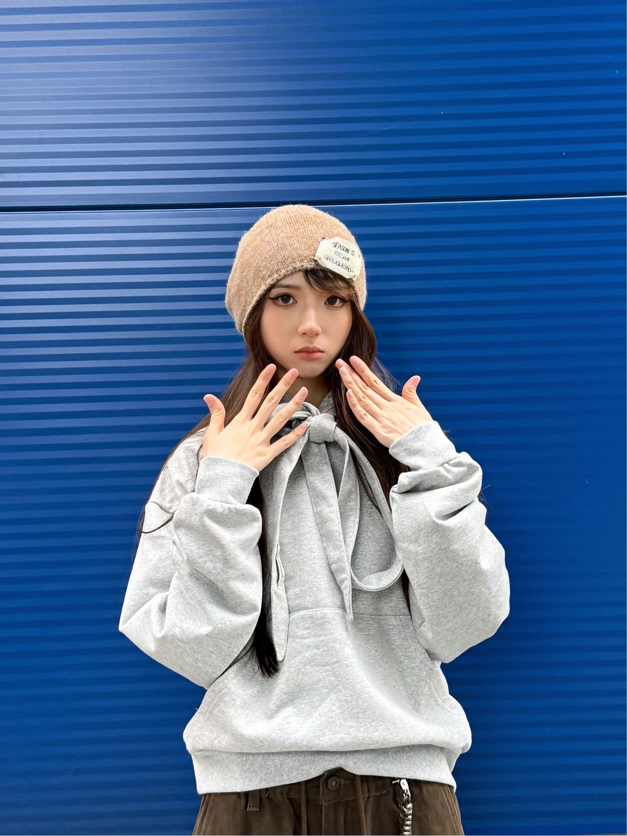 CC.CBL美式复古蝴蝶结绑带宽松连帽套头卫衣百搭街头休闲帽衫