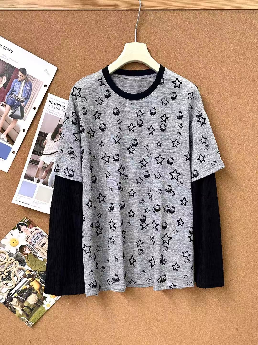 《丫丫推荐款》10273 K家星星小熊假两件长袖T恤