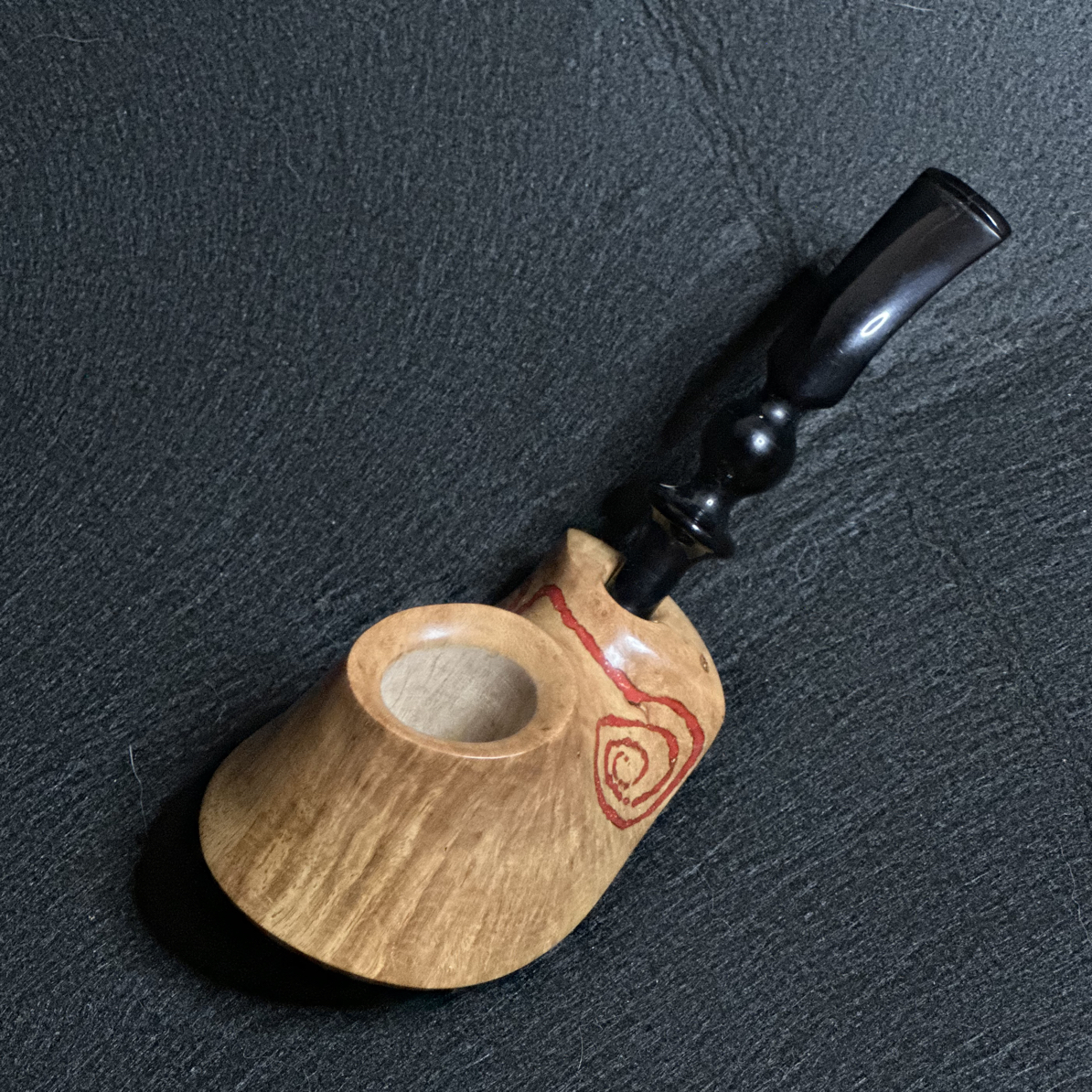 纯手工制作 石楠木歪嘴火山烟斗 朱砂装饰 原木色