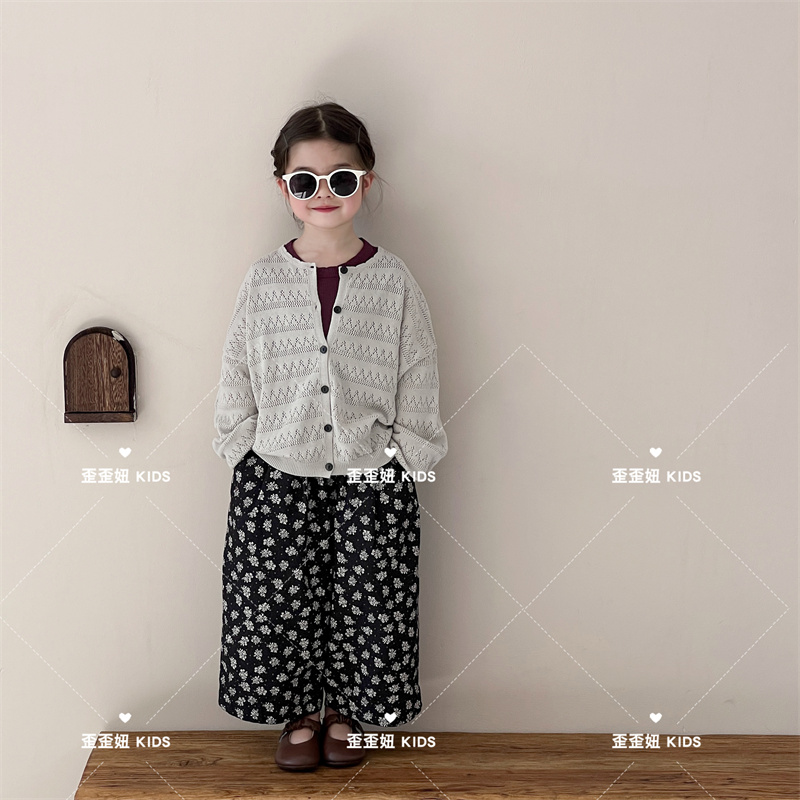 【歪歪妞童装】3568儿童复古森系慵懒风宽松镂空毛衣针织开衫外套