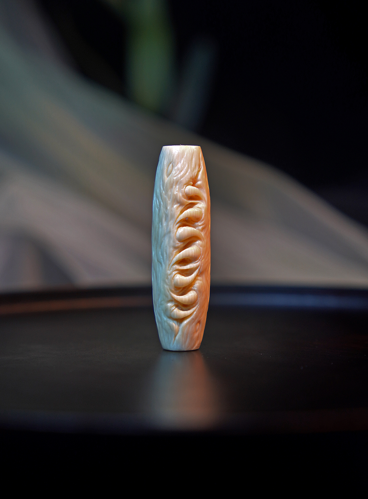 天然猛犸牙/手工雕刻作品/天珠吞噬/特色白冰料/文玩收藏