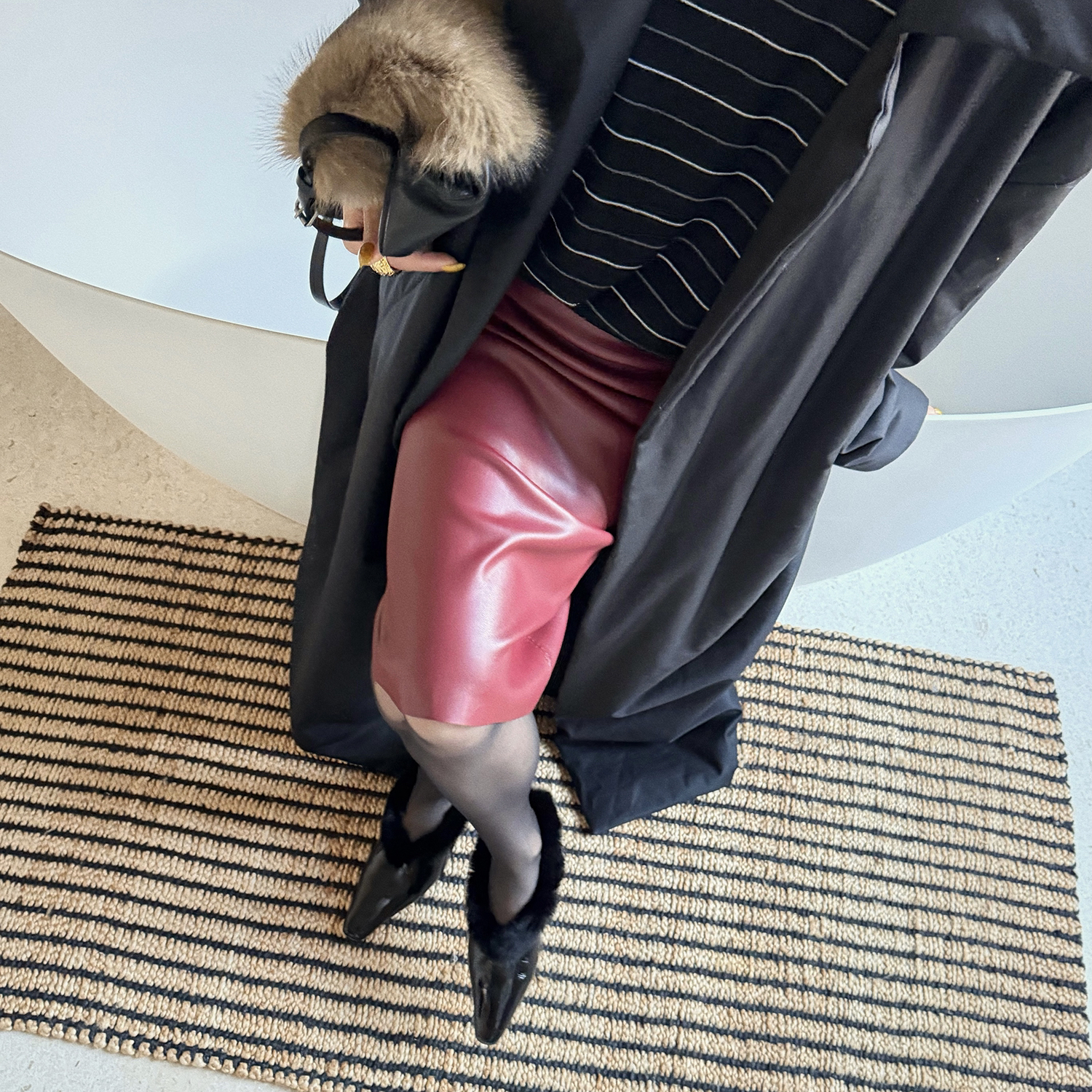 Vane｜“勃艮第” 法式复古蛋白皮弹力包臀裙～