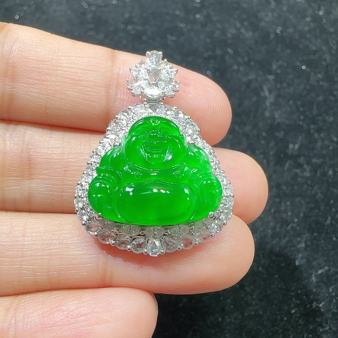 翡翠18K金镶嵌吊坠(不含链)