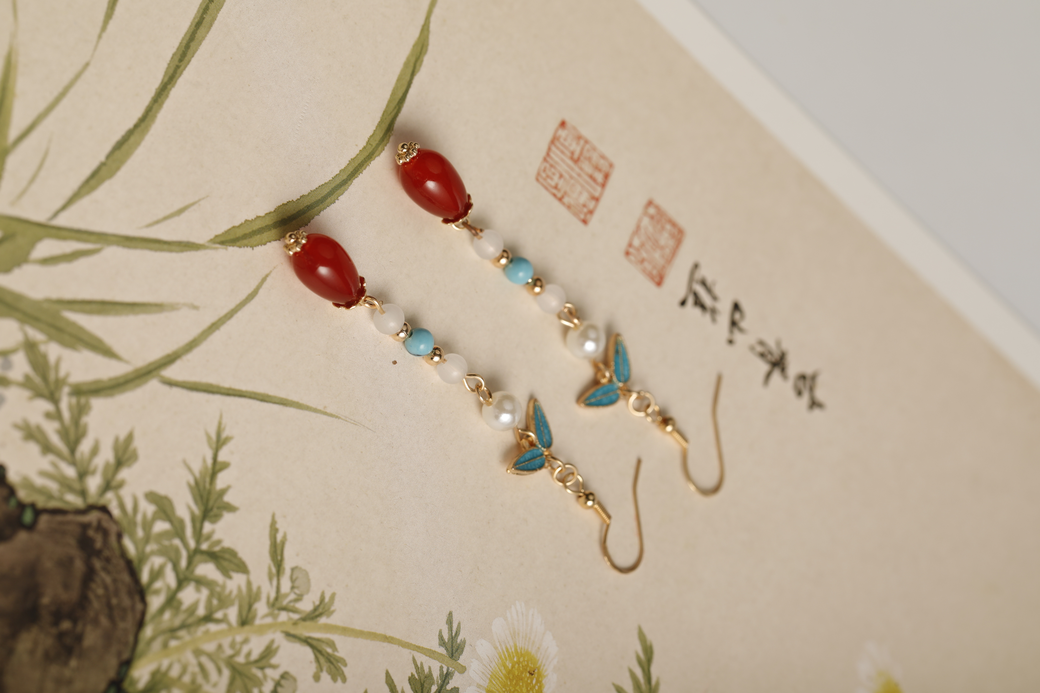 国风烧蓝耳环汉服耳饰无耳洞耳夹配饰