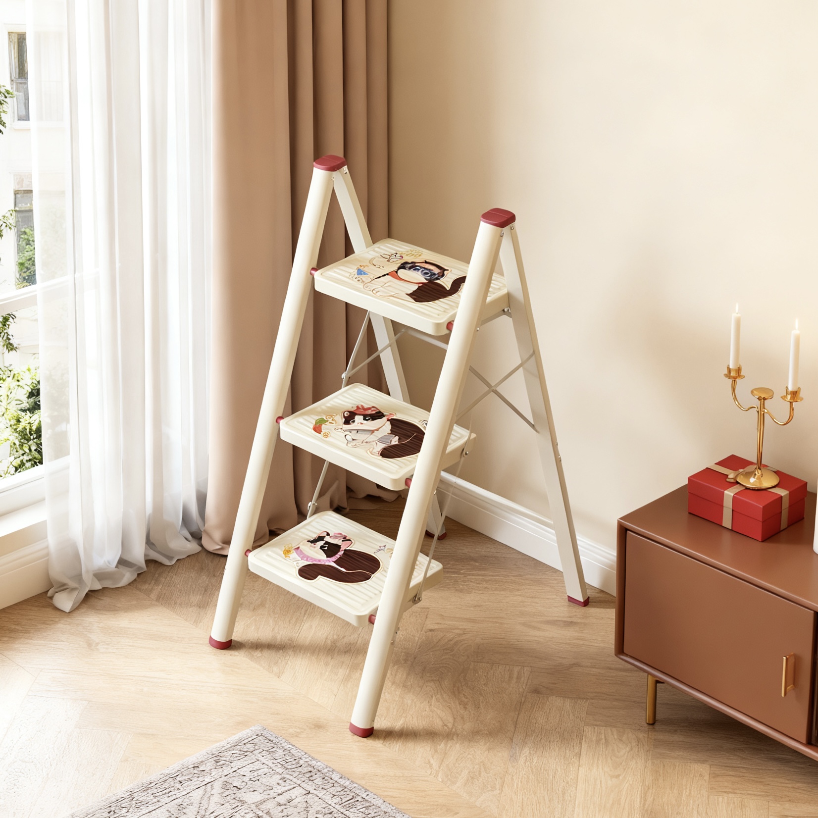 【小猫款】家用梯折叠加厚室内多功能花架梯小猫印花