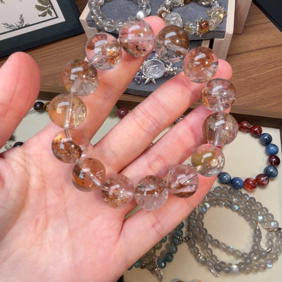 水晶手链未镶嵌天然水晶黄泥骸骨闪灵手串