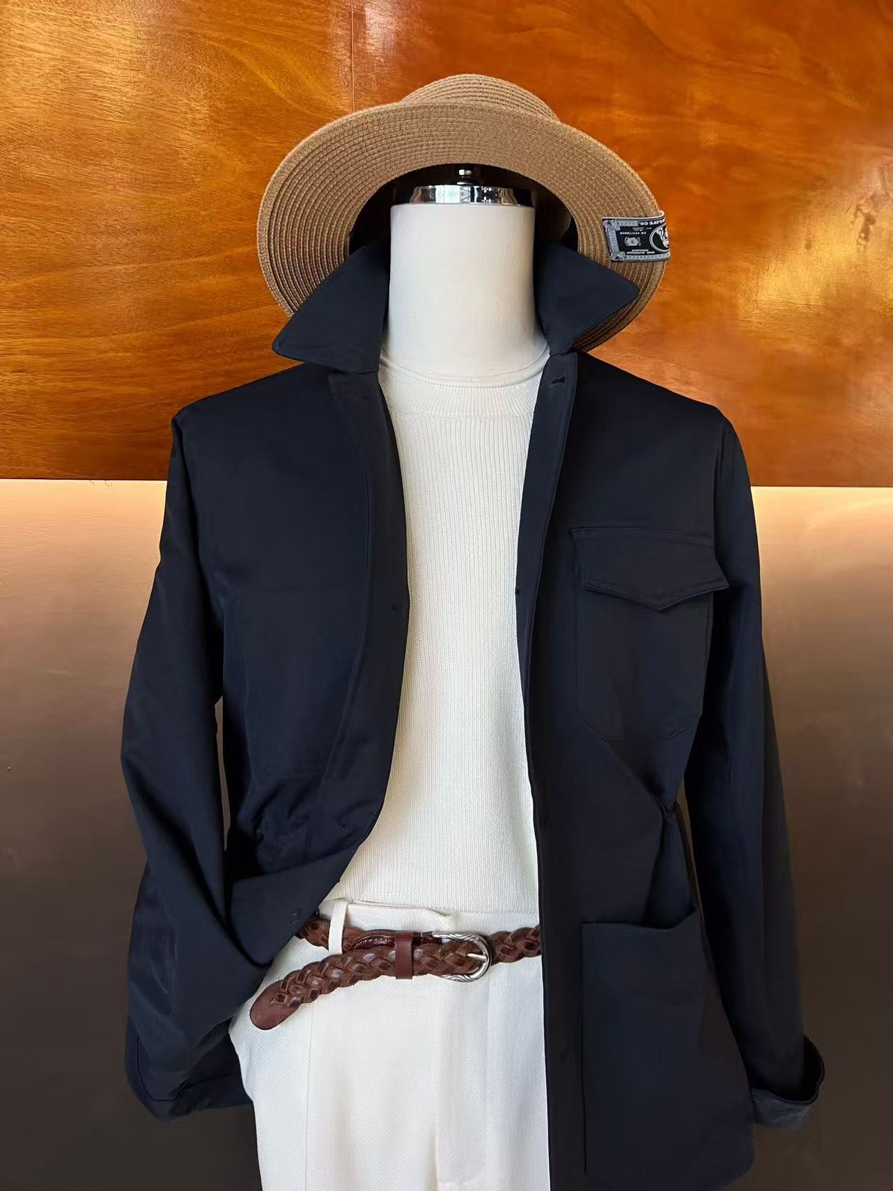 秋冬夹棉户外休闲通勤多口袋绅士防风猎装夹克保暖外套男中长翻领