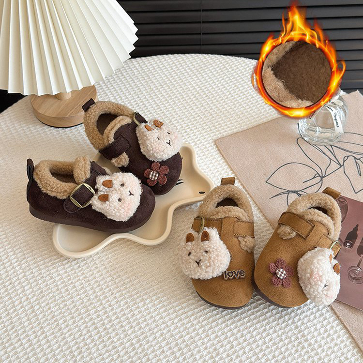 腮红小兔2025冬季新款博肯鞋女童毛毛鞋可爱休闲鞋女童棉鞋宝宝鞋