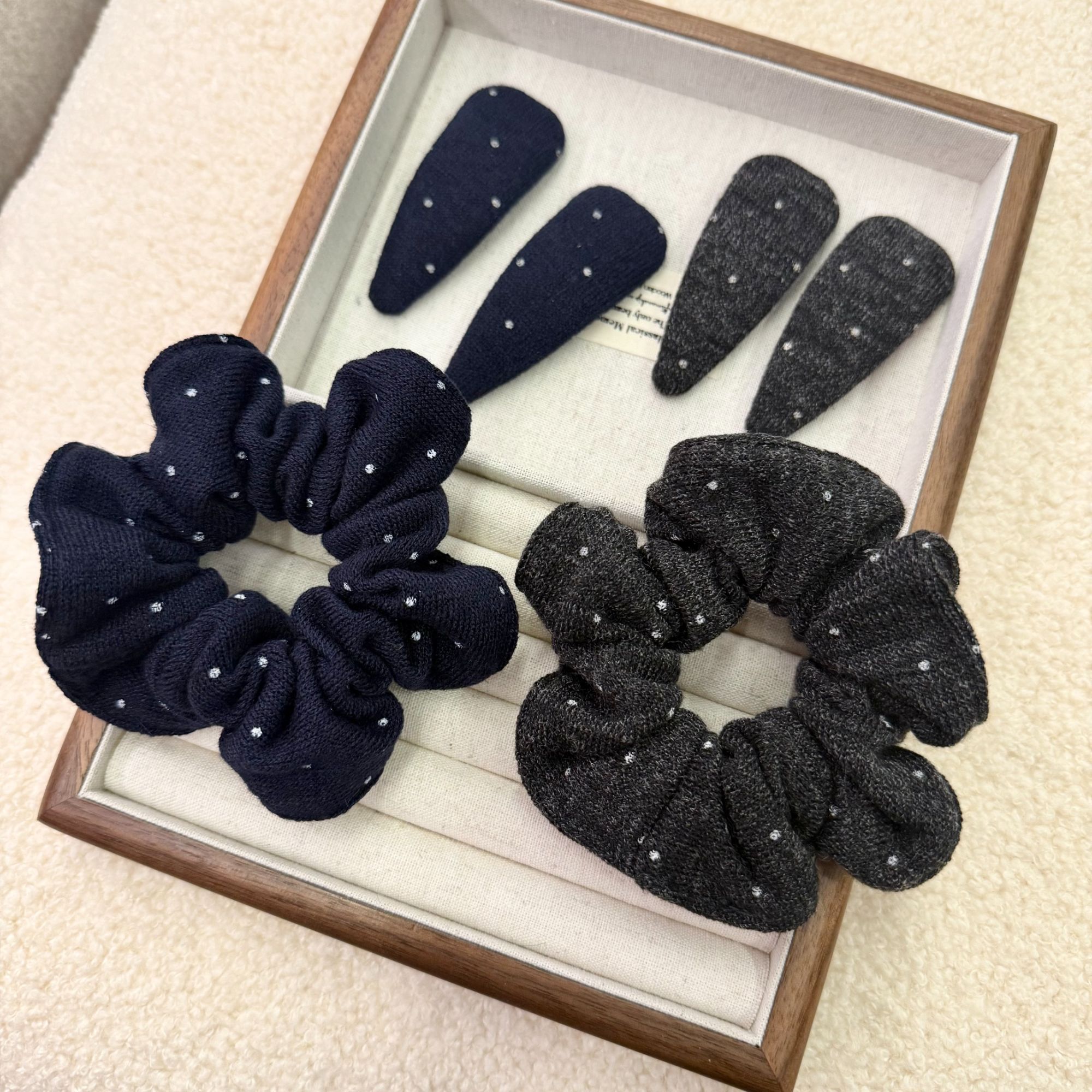 韩系软糯针织波点大肠发圈慵懒感低马尾发绳气质百搭头花发圈