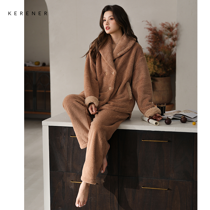 可人儿原创冬季舒棉绒女士睡衣韩系加厚保暖可外穿珊瑚绒家居服