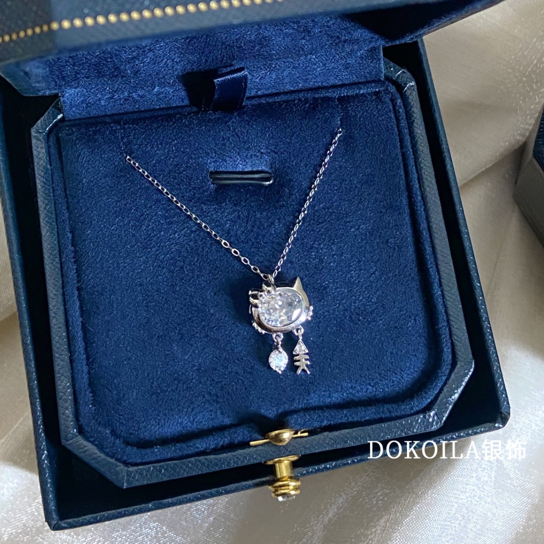 坠链均足银 999纯银KT猫项链女可爱甜美猫咪项链送闺蜜生日礼物