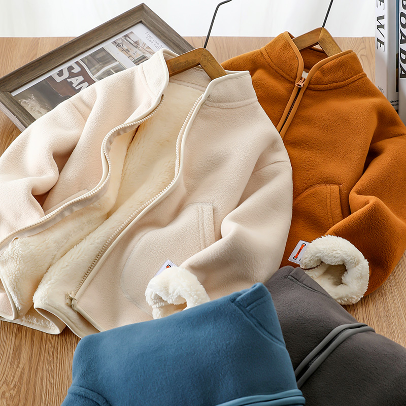 男女童时尚加厚外套2025冬季新款加厚羊羔绒拉链休闲上衣中大童潮