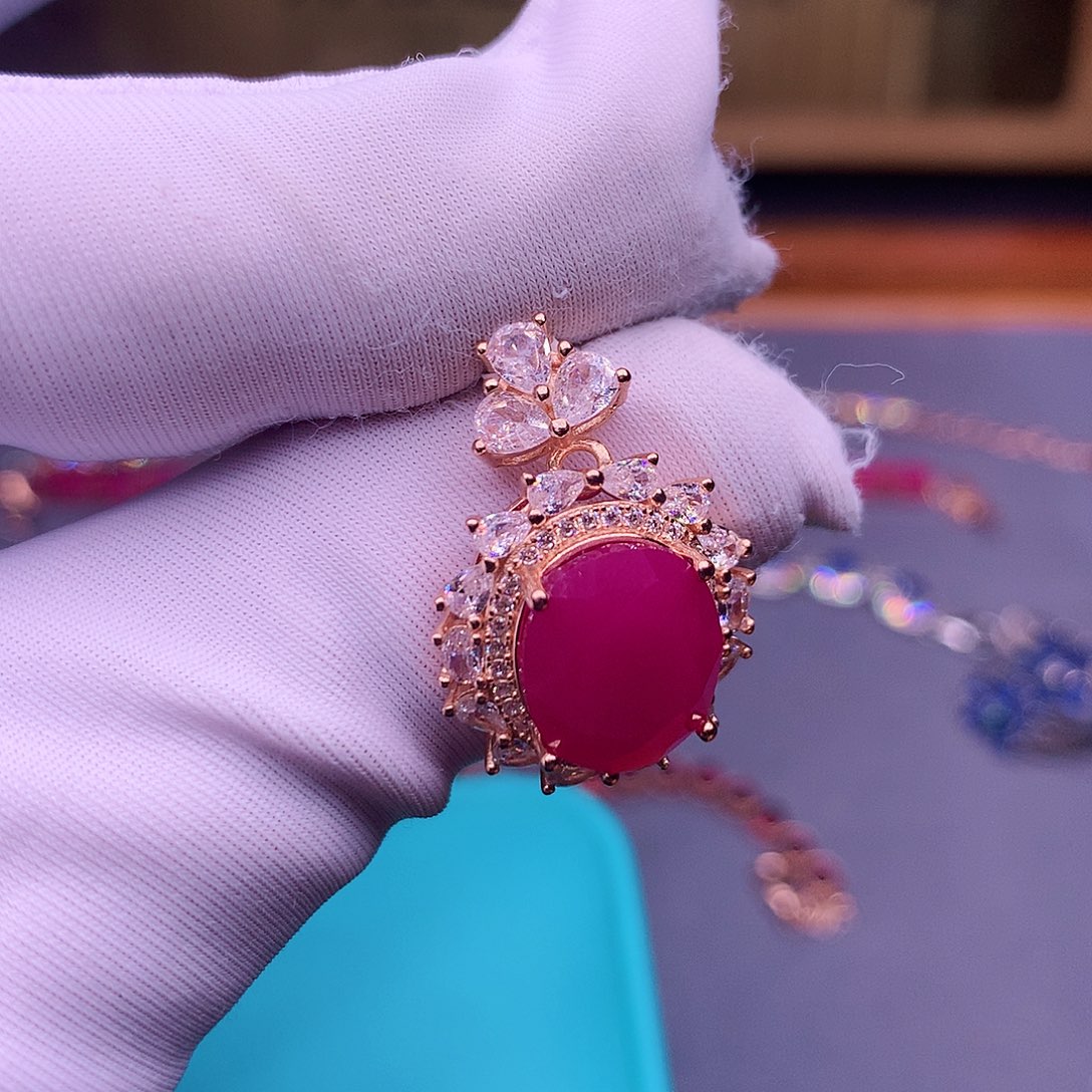 红宝石颈饰银S925镶嵌