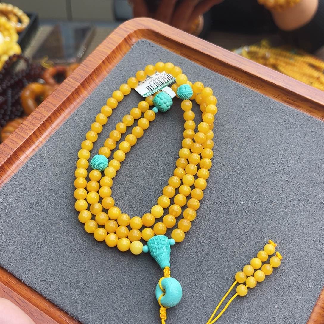 琥珀手链未镶嵌6m108鸡油黄