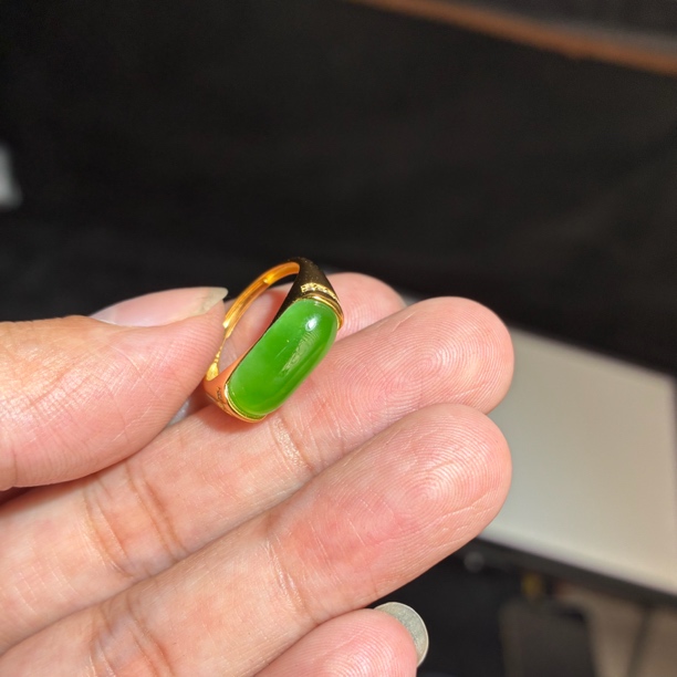 和田玉碧玉S925银镶戒指女款时尚