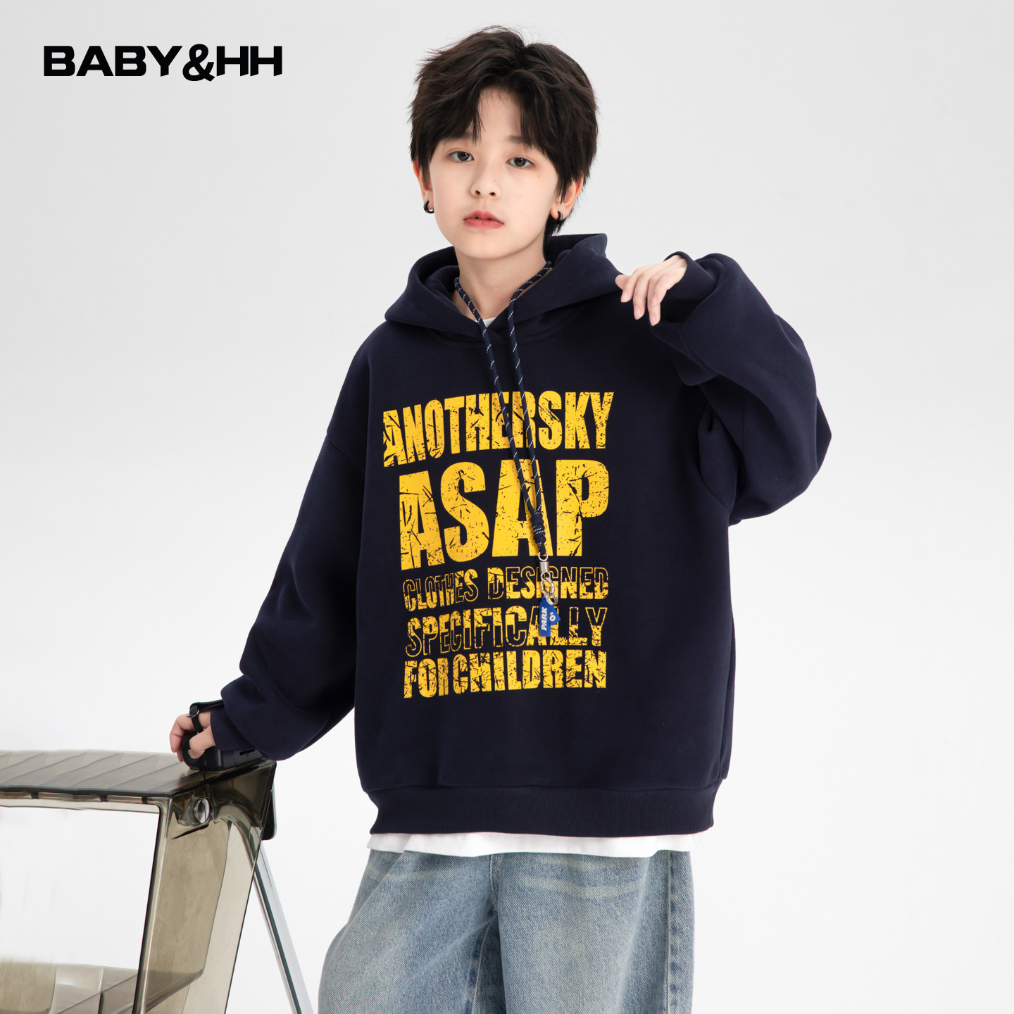 【杨少华服饰】男童秋冬潮酷加厚一体绒连帽卫衣运动保暖上衣6057