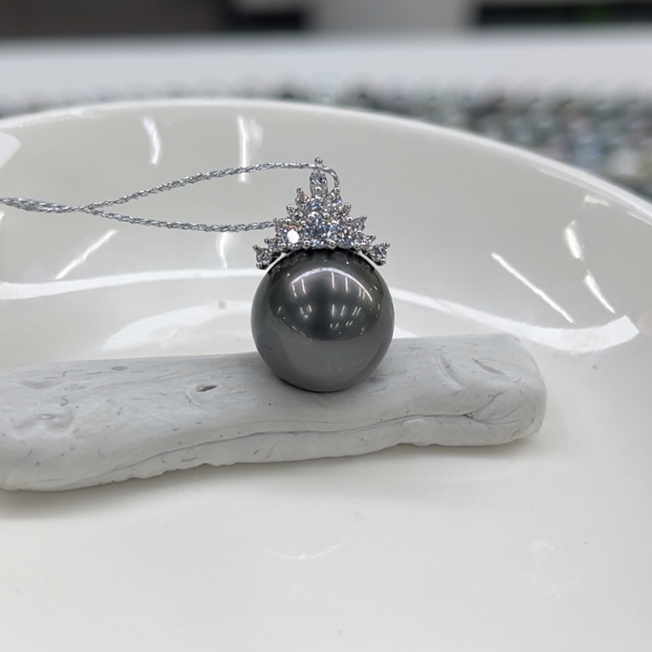 银S925镶嵌吊坠(不含链)海水珍珠12-13m 38号