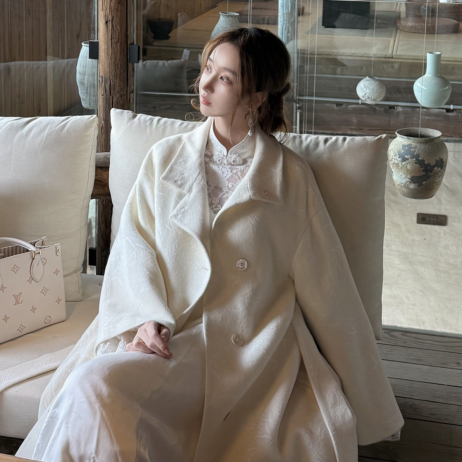 祝祈【空山听雪】定织提花暗纹秋冬高级感绵羊毛大衣