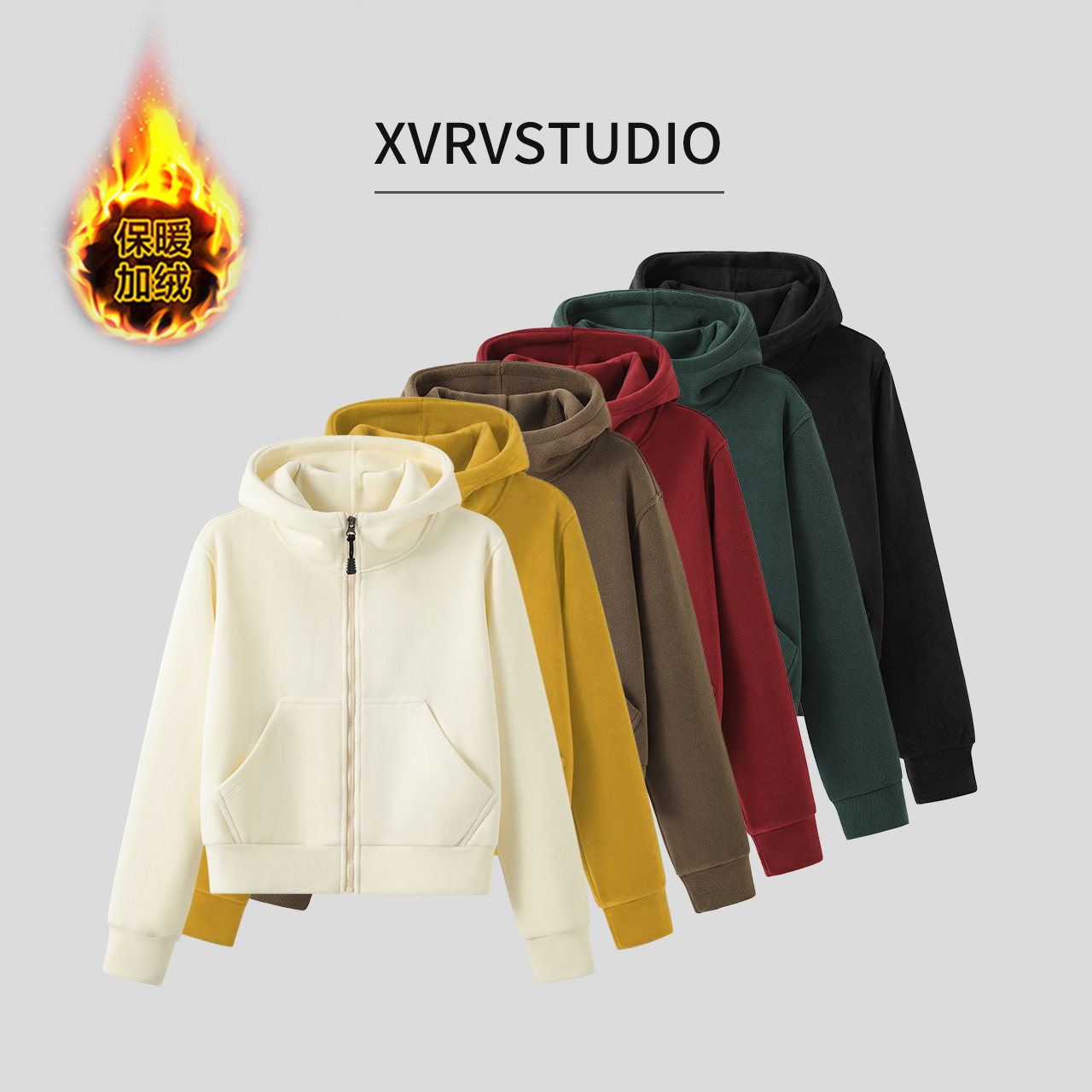 XVRV“双面奥粒绒”秋冬新款连帽加厚外套夹克运动休闲气质显瘦卫衣