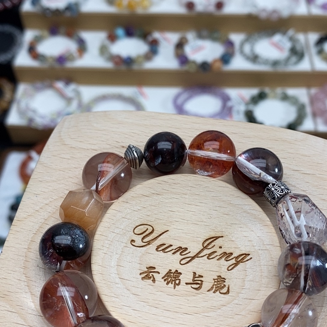 S***n水晶手链银S925镶嵌红胶花手串