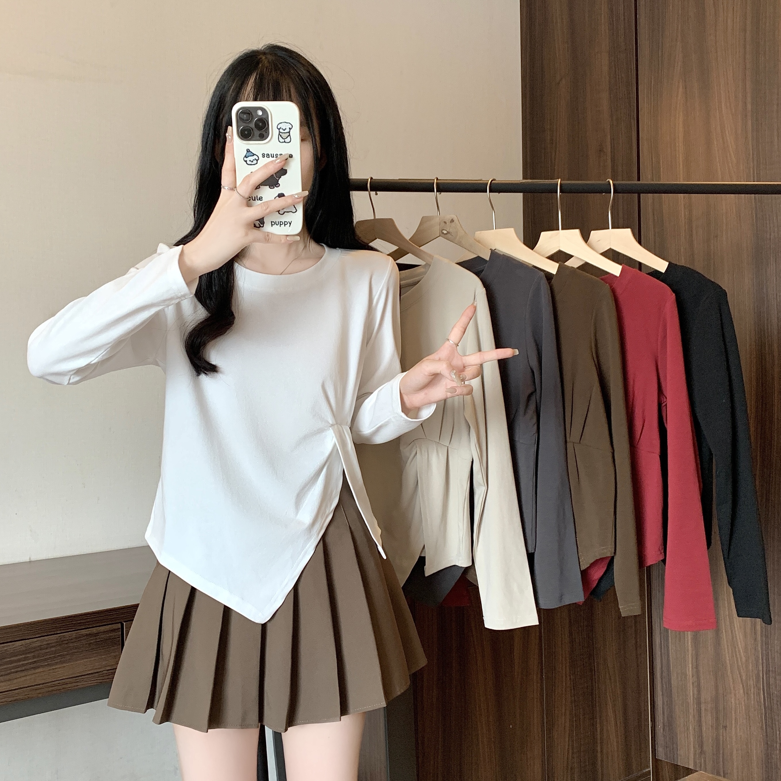 【涵胖胖】Q 2025春季新款设计感扭结显瘦长袖T恤上衣 2902