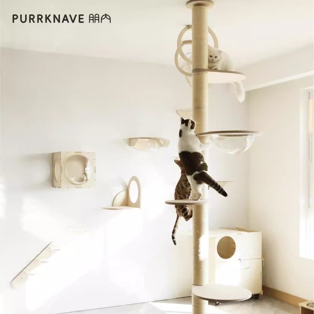 PurrKnave猫乐园通天柱猫爬架上墙实木猫墙猫跑道空中走廊墙壁式