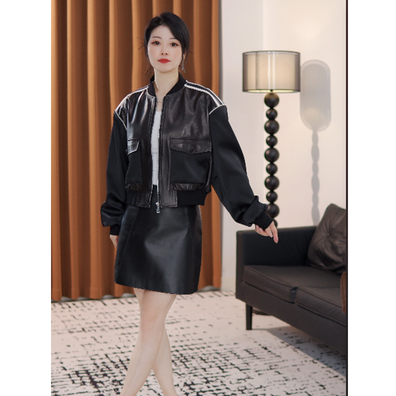 海宁2025秋冬新款真皮皮衣女短款绵羊皮夹克棒球服外套春秋款