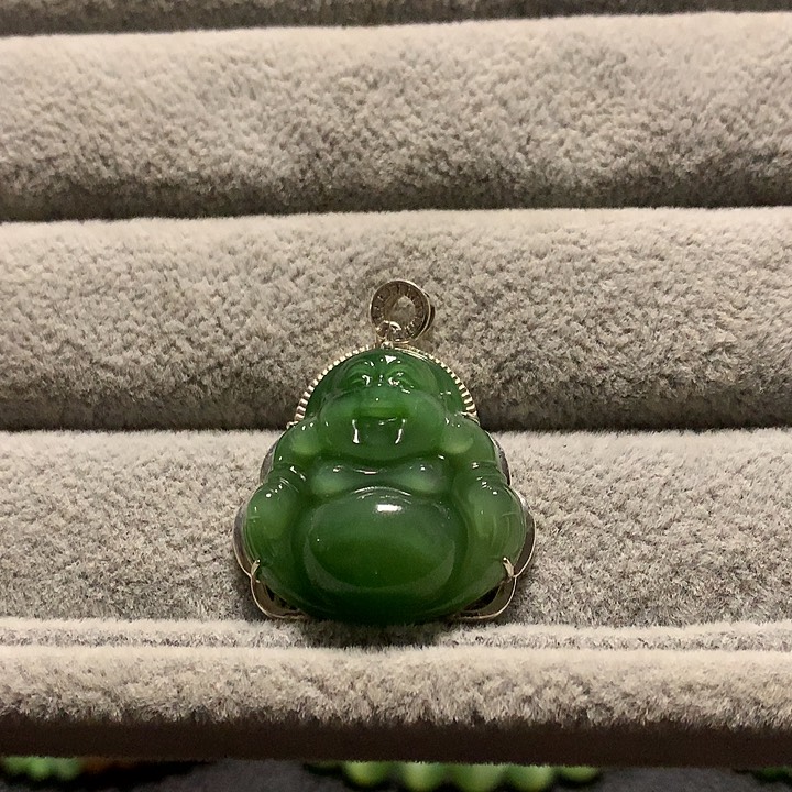 和田玉（碧玉）银S925镶嵌颈饰笑*眯