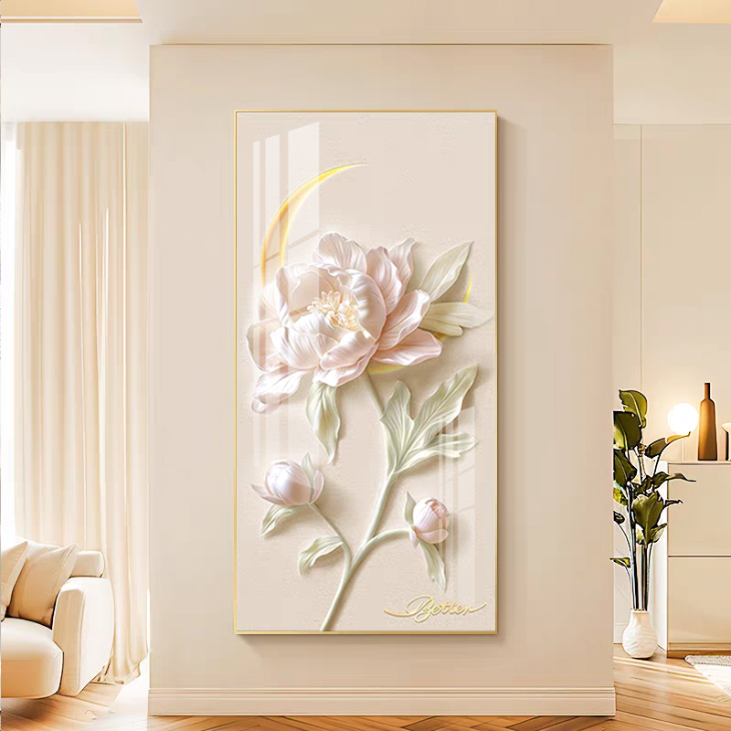 奶油风玄关装饰画轻奢感花卉壁画抽象花朵入户门墙画走廊过道挂画