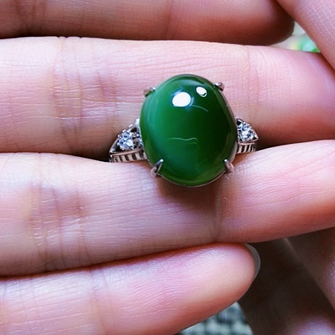 和田玉戒指银S925镶嵌