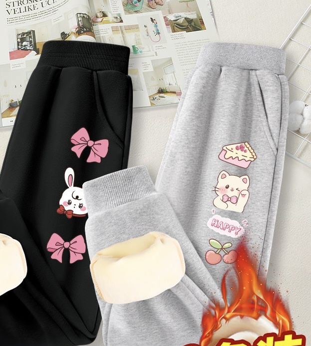 休闲风男女长裤冬季休闲裤宽松外穿女童加厚