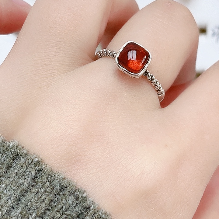 血珀戒指银S925镶嵌天然